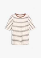 T-shirt z grubej bawełny organicznej. Białe t-shirty damskie bonprix, bez wzorów, z bawełny, bez kołnierzyka, bez ramiączek. Za 42.99 zł.