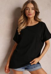 Czarny Bawełniany T-shirt Oversize z Krótkim Rękawem i Dłuższym Tyłem Zanimara. Czarne t-shirty damskie Renee, s, bez wzorów, z bawełny, bez kołnierzyka, bez ramiączek. Za 24.99 zł.