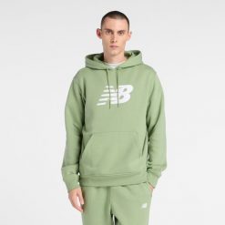 Bluza męska New Balance MT43904AAR – zielona. Zielone bluzy męskie New Balance, m, z aplikacjami, z bawełny, klasyczne, bez ramiączek, z kapturem. Za 259.99 zł.