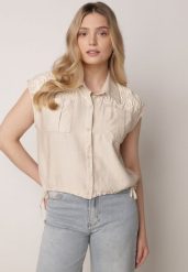 Beżowa Wiskozowa Koszula Boho Bez Rękawów ze Ściągaczem w Pasie Limopise. Brązowe koszule damskie Born2be, l, bez wzorów, z materiału, boho, bez kołnierzyka, bez ramiączek. Za 89.99 zł.