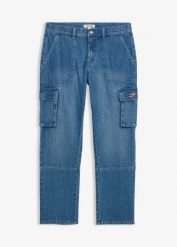 Dżinsy o kroju relaxed fit, straight, z kieszeniami cargo. Niebieskie jeansy męskie bonprix, z jeansu. Za 179.99 zł.