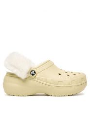 Crocs Klapki Classic Platform Fuzz Lined Clog 212854 Beżowy. Brązowe klapki damskie Crocs, bez wzorów, z tworzywa sztucznego, bez obcasa, bez zapięcia. Za 309.99 zł.