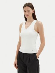 Tommy Hilfiger Top WW0WW44572 Écru Slim Fit. Topy damskie Tommy Hilfiger, l, bez wzorów, z bawełny, bez kołnierzyka, bez ramiączek. Za 169.99 zł.