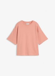 T-shirt o pudełkowym kroju z grubej bawełny organicznej. Brązowe t-shirty damskie bonprix, bez wzorów, z bawełny, bez kołnierzyka, bez ramiączek. Za 62.99 zł.