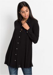 Bluzka z plisą guzikową z perełkami. Białe bluzki damskie bonprix, bez wzorów, eleganckie, bez kołnierzyka, bez ramiączek. Za 114.99 zł.