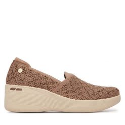 Półbuty Skechers. Brązowe półbuty damskie Skechers, bez wzorów, bez obcasa, na koturnie, bez zapięcia. Za 339.99 zł.