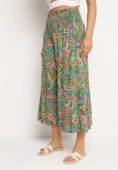 Zielone Bawełniane Spodnie Kuloty z Wzorem Paisley Tarrisa. Zielone spodnie materiałowe damskie Born2be, bez wzorów, z bawełny, eleganckie. Za 34.99 zł.