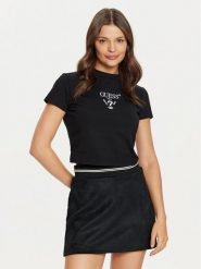 Guess T-Shirt V4YI20 KCDH1 Czarny Boxy Fit. Czarne t-shirty damskie Guess, l, z aplikacjami, z bawełny, bez kołnierzyka, bez ramiączek. Za 99.99 zł.