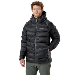 Kurtka puchowa męska Rab Axion Pro Jacket z kapturem. Czarne kurtki męskie RAB, m, bez wzorów, z puchu, z kapturem. Za 639.99 zł.