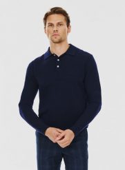 PAKO LORENTE – Męski granatowy sweter z kołnierzykiem polo. Niebieskie swetry męskie Pako Lorente, na zimę, m, bez wzorów, z wełny, bez kołnierzyka, bez ramiączek. Za 159.99 zł.