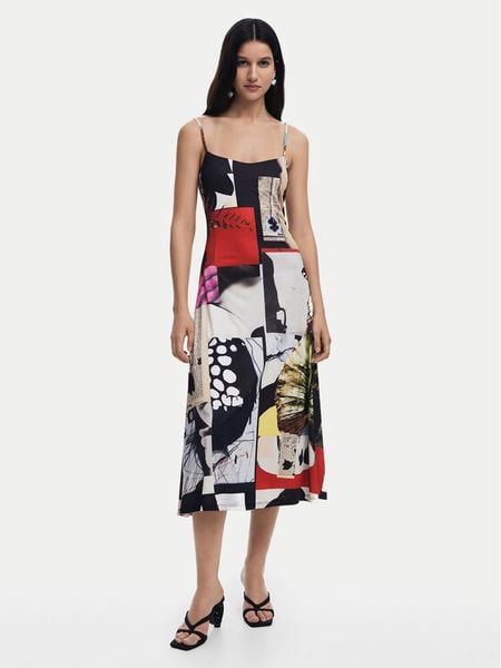 Desigual Sukienka codzienna Newspaper Coll 25SWVK40 Kolorowy Regular Fit. Sukienki damskie Desigual, na co dzień, m, bez wzorów, z syntetyku, bez kołnierzyka, bez ramiączek, proste. Za 319.99 zł.