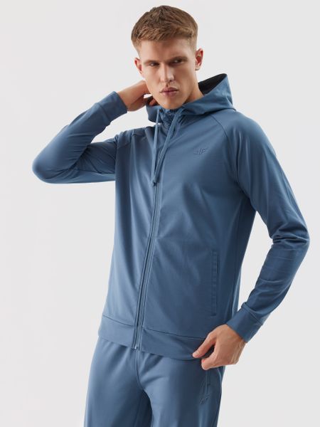 4F Bluza treningowa rozpinana z kapturem męska - granatowa 3XL. Niebieskie bluzy sportowe męskie 4F, m, bez wzorów, z dzianiny, z kapturem, na fitness i siłownię. W wyprzedaży za 99.99 zł.