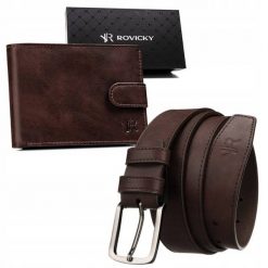 Zestaw prezentowy Rovicky R-N003L-110-PU04 brązowy. Brązowe paski męskie ROVICKY, z jeansu, eleganckie. Za 64.00 zł.