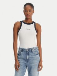 Guess Jeans Top W6GPZ8 KF641 Biały Slim Fit. Białe topy damskie Guess Jeans, xxl, z aplikacjami, z bawełny, bez kołnierzyka, bez ramiączek. Za 159.99 zł.