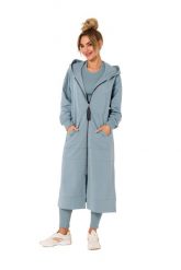 Długa Rozpinana Bluza z Kapturem - Agawa. Brązowe bluzy damskie MOE, l, bez wzorów, z bawełny, bez ramiączek, z kapturem. Za 387.89 zł.