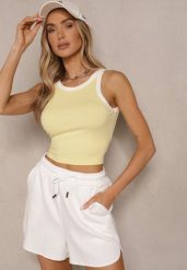 Żółty Top z Prążkowanego Materiału z Lamówką Sonindra. Żółte topy damskie Renee, m, z aplikacjami, z materiału, klasyczne, bez kołnierzyka, bez ramiączek. Za 24.99 zł.