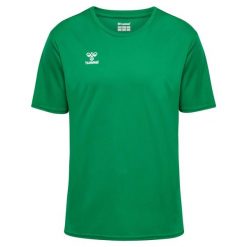 Niezbędna koszulka Hummel. Zielone bluzki damskie Hummel, bez wzorów, sportowe, bez kołnierzyka, bez ramiączek. Za 120.00 zł.