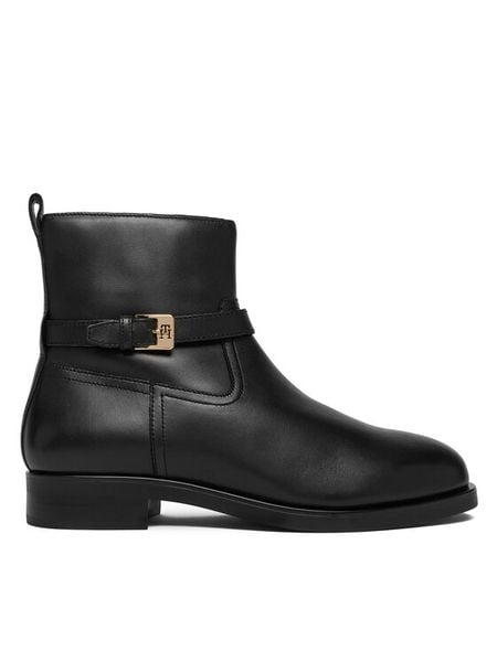 Tommy Hilfiger Botki Th Buckle Riding Leather Bootie FW0FW08781 Czarny. Czarne botki damskie Tommy Hilfiger, bez wzorów, ze skóry, bez obcasa, na płaskiej podeszwie, bez zapięcia. Za 589.99 zł.