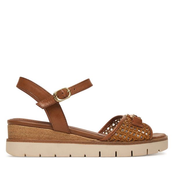 Sandały Tamaris. Brązowe sandały damskie Tamaris, bez wzorów, bez obcasa, na koturnie, bez zapięcia. Za 228.99 zł.