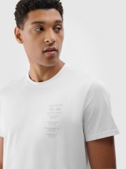 4F T-shirt regular z nadrukiem męski - biały S. Białe t-shirty męskie 4F, m, bez wzorów, z bawełny, bez kołnierzyka, bez ramiączek. W wyprzedaży za 39.99 zł.