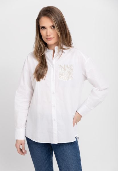 Biała koszula oversize K-CELLI. Białe koszule damskie Volcano, l, bez wzorów, z bawełny, klasyczne, bez kołnierzyka, bez ramiączek. Za 99.99 zł.