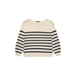Sweter damski TBS Selen. Białe swetry nierozpinane damskie TBS, na lato, xl, bez wzorów, z bawełny, eleganckie, bez kołnierzyka, bez ramiączek. Za 316.00 zł.