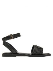 Guess Sandały FLJSIY FAB03 Czarny. Czarne sandały damskie Guess, z aplikacjami, ze skóry, bez obcasa, na płaskiej podeszwie, bez zapięcia. Za 279.99 zł.