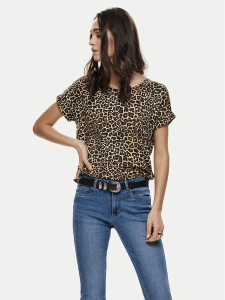 ONLY T-Shirt Moster 15182852 Brązowy Regular Fit. Brązowe t-shirty damskie ONLY, m, bez wzorów, z wiskozy, bez kołnierzyka, bez ramiączek. Za 89.99 zł.