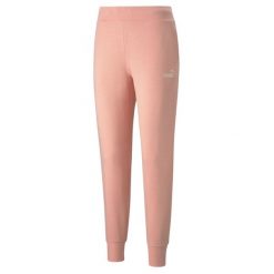 Puma Essential Logo Pants, damskie spodnie dresowe, Pomarańczowe. Brązowe spodnie dresowe damskie Puma, bez wzorów, z bawełny, sportowe, na fitness i siłownię. Za 99.99 zł.
