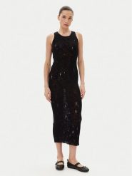 PINKO Sukienka dzianinowa 105141 A2LP Czarny Slim Fit. Czarne sukienki damskie Pinko, m, bez wzorów, z bawełny, bez kołnierzyka, bez ramiączek. Za 529.99 zł.