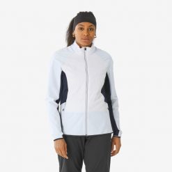 Bluza do narciarstwa biegowego damska Quechua XCS 500. Fioletowe bluzy damskie WED'ZE, l, bez wzorów, z materiału, klasyczne, bez ramiączek, bez kaptura. Za 259.99 zł.
