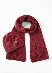 Szal + czapka (2 części). Czerwone czapki damskie bonprix, na zimę, z aplikacjami. Za 99.99 zł.