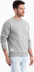 Ombre Bluza męska dresowa BASIC z okrągłym dekoltem - szara V8 OM-SSBN-0175 XXL. Szare bluzy męskie Ombre, m, bez wzorów, z dresówki, bez ramiączek, bez kaptura. Za 89.99 zł.