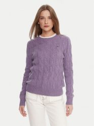 Tommy Hilfiger Sweter WW0WW43586 Fioletowy Regular Fit. Fioletowe swetry nierozpinane damskie Tommy Hilfiger, xs, bez wzorów, z wełny, bez kołnierzyka, bez ramiączek. Za 649.99 zł.
