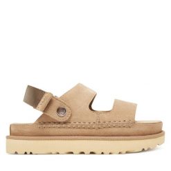 Sandały Ugg. Brązowe sandały damskie UGG, bez wzorów, bez obcasa, na płaskiej podeszwie, bez zapięcia. Za 509.99 zł.