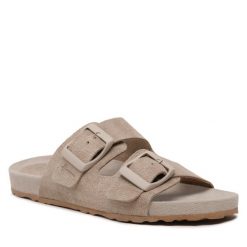 Klapki Manebi. Brązowe klapki damskie Manebi, bez wzorów, bez obcasa, bez zapięcia. Za 749.99 zł.
