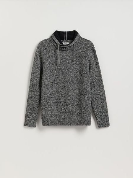 Sweter z szerokim golfem - czarny. Czarne swetry męskie Reserved, l, bez wzorów, z bawełny, bez kołnierzyka, bez ramiączek. Za 119.99 zł.