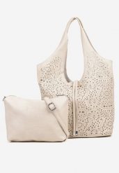 Beżowa Torebka Shopper z Ażurowym Wzorem i Dodatkową Saszetką Merabella. Brązowe torebki do ręki damskie Renee, w ażurowe wzory, bez dodatków. Za 119.99 zł.
