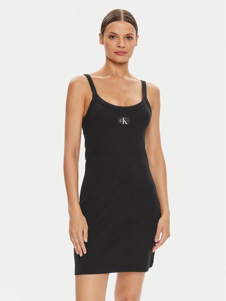Calvin Klein Jeans Sukienka letnia J20J223516 Czarny Slim Fit. Czarne sukienki damskie Calvin Klein Jeans, na lato, m, bez wzorów, z bawełny, bez kołnierzyka, bez ramiączek. Za 179.99 zł.