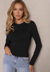 Czarna Bluzka Longsleeve z Bawełny Avelfia. Czarne bluzki damskie Renee, m, bez wzorów, z bawełny, eleganckie, bez kołnierzyka, bez ramiączek. Za 44.99 zł.