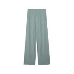 Puma Spodnie Ess Elevated High-Waist Straight 68502530. Zielone spodnie dresowe damskie Puma, bez wzorów, z dresówki, sportowe, z podwyższonym stanem. Za 182.50 zł.