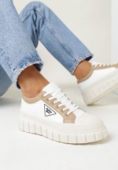 Białe Sznurowane Trampki na Platformie Erabel. Białe trampki i tenisówki damskie Born2be, bez wzorów, bez zapięcia. Za 79.99 zł.