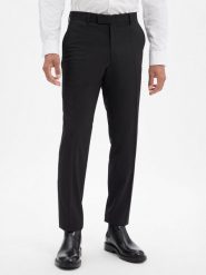 BOSS Męskie spodnie garniturowe z wełny dziewiczej Baukasten - Leon Mężczyźni Regular Fit wełna ze strzyży czarny jednolity, 27. Czarne garnitury męskie Boss, m, bez wzorów, z wełny. Za 599.95 zł.