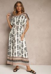 Biała Wiskozowa Sukienka o Pudełkowym Kroju w Etniczny Print Miriliana. Białe sukienki damskie Renee, na co dzień, xl, z aplikacjami, z jeansu, eleganckie, bez kołnierzyka, bez ramiączek, maxi, kopertowe. Za 49.99 zł.
