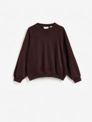Bluza z włóknem bambusowym - ciemnobrązowy. Brązowe bluzy damskie Reserved, l, bez wzorów, z dzianiny, bez ramiączek, bez kaptura. Za 169.99 zł.