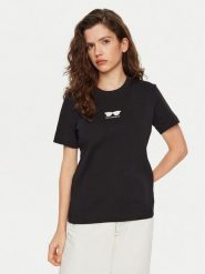KARL LAGERFELD T-Shirt A1W17021 Czarny Regular Fit. Czarne t-shirty damskie KARL LAGERFELD, s, bez wzorów, z bawełny, bez kołnierzyka, bez ramiączek. Za 219.99 zł.