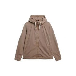 Kurtka z kapturem z przecieranego materiału Superdry. Brązowe kurtki męskie Superdry, xl, z aplikacjami, z materiału, eleganckie, z kapturem. Za 473.50 zł.