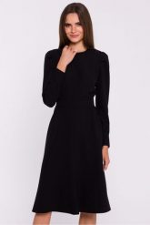 Elegancka sukienka rozkloszowana z paskiem czarna. Czarne sukienki damskie Stylove, xxl, bez wzorów, eleganckie, bez kołnierzyka, bez ramiączek, rozkloszowane. Za 269.00 zł.