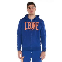 Leone 1947 Apparel Bluzy z kapturem męskie zapinane na zamek. Niebieskie bluzy sportowe męskie LEONE 1947 APPAREL, m, bez wzorów, z bawełny, z kapturem, na fitness i siłownię. Za 147.31 zł.