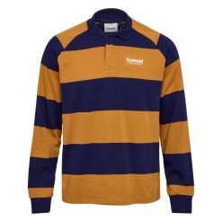 Koszulka polo z długim rękawem Hummel Striped. Fioletowe bluzki damskie Hummel, bez wzorów, z bawełny, bez kołnierzyka, bez ramiączek. Za 286.50 zł.